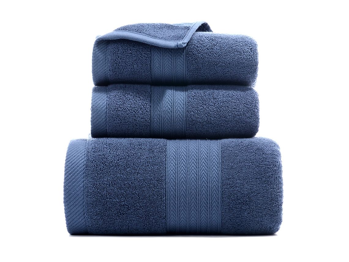 Conjunto de Toallas de Baño Kofihety Paños para Rostro Algodón Premium Azul - 3 unid (33x21x6cm)