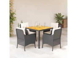Juego de comedor de jardín de 5 piezas con cojines, mimbre sintético negro, DKD Home Decor
