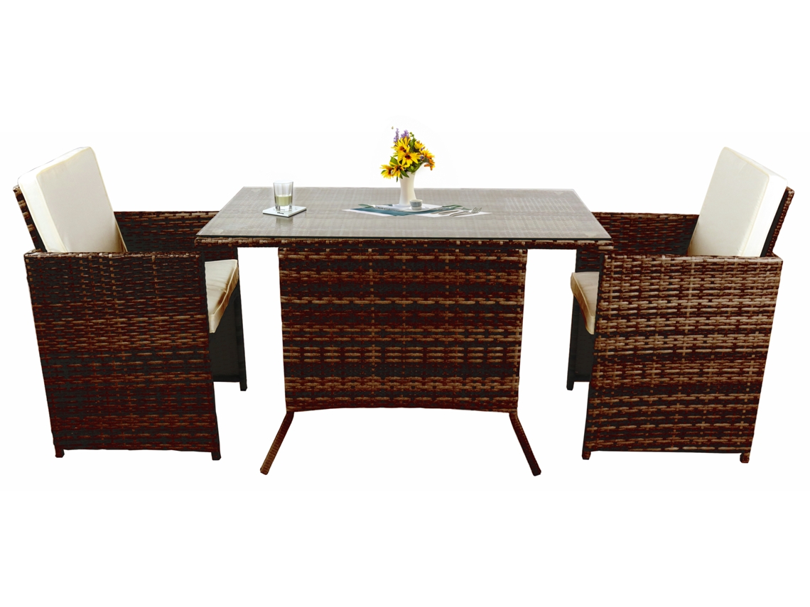 Vcm Conjunto de balcón de 3 piezas Conjunto de muebles de jardín de ratán