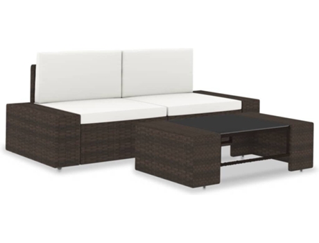 Conjunto 3 de muebles de jardín VIDAXL ratán sintético marrón
