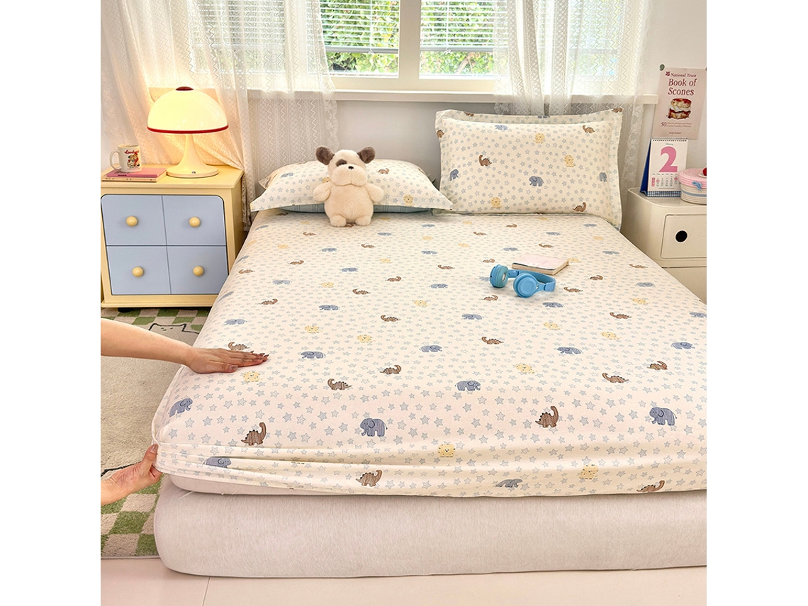 Funda De Colchón, Sábana Bajera Ajustable Estampada De Algodón Puro, Apta Para Habitación Infantil, Diseño De Elefante, 150x200cm. Panoona