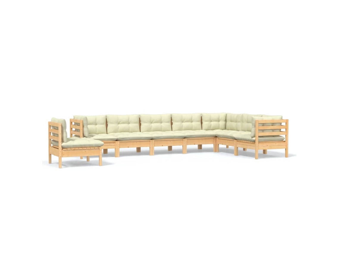 Juego de 8 sillones de jardín con cojines de pino macizo color crema MAISON EXCLUSIVE