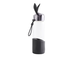 JILLIOPER Botella de Vidrio 350ml con Dibujo de Conejo Tierno, Vaso para Beber, Hogar Oficina (Negro)
