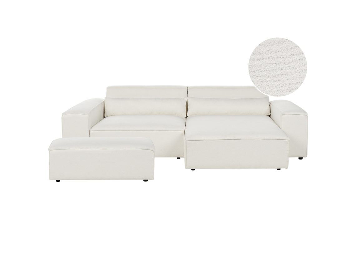 Sofá esquinero con reposapiés BELIANI Hellnar de Bouclé Blanco 262x176x70