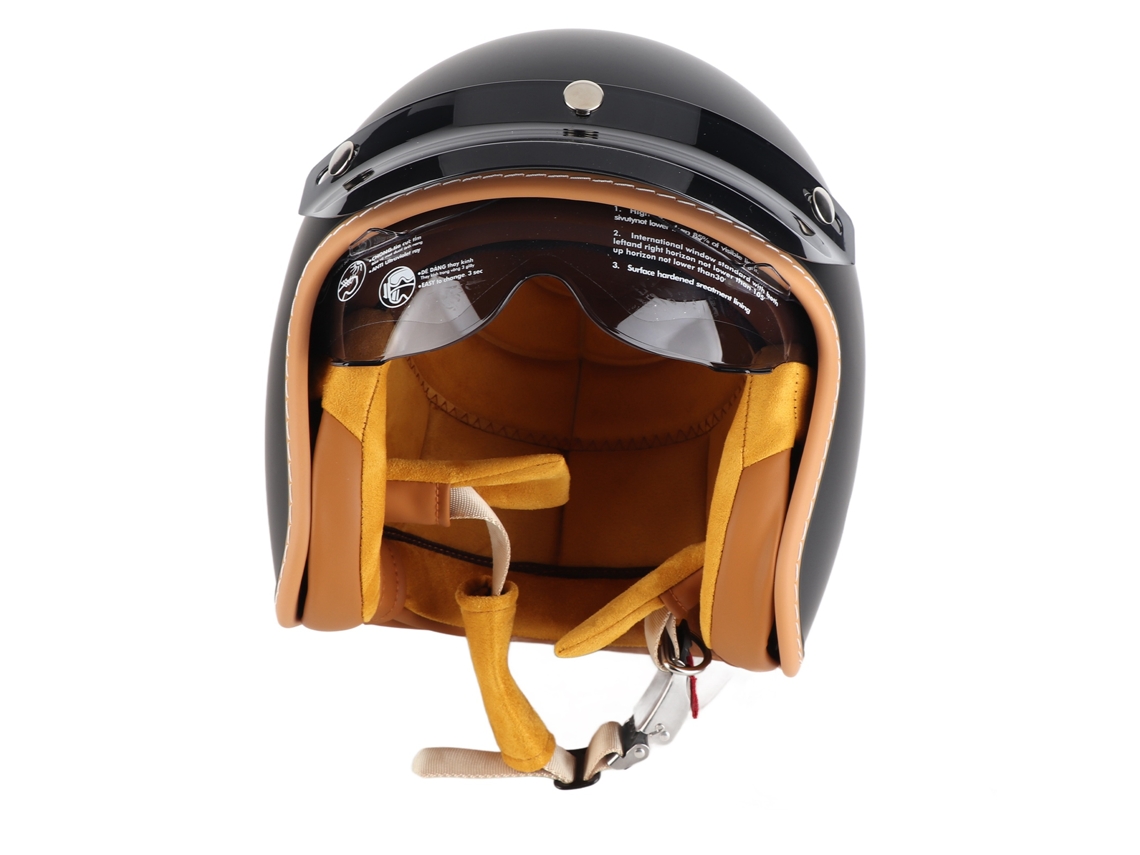 Casco de ciclismo retro negro mate, con apertura de 3/4 y visera solar, talla XL.