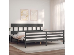 Estructura De Cama Con Cabecero Madera Maciza Gris 200x200 Cm