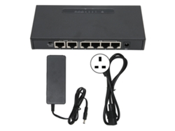 Switch PoE de 6 portas com detecção inteligente de corrente de 250m e velocidade de transferência de 10/100Mbps, com gabinete metálico.