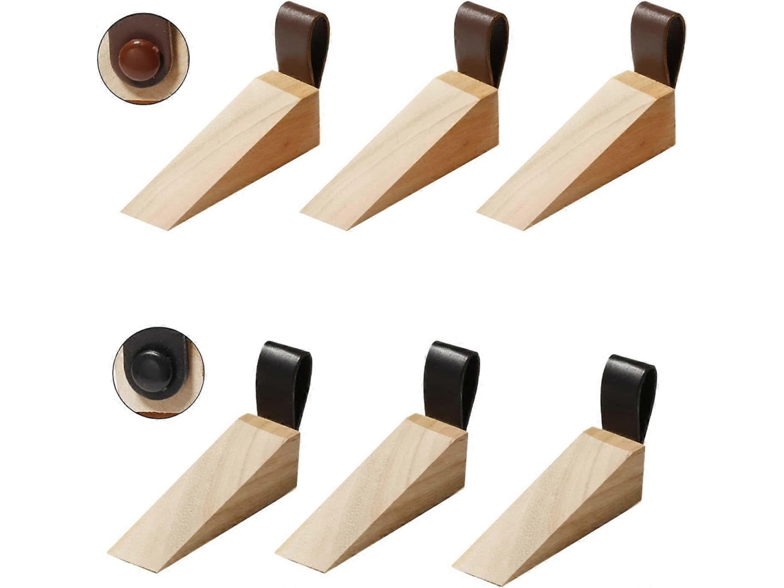 6 Taponeras De Puerta De Madera Sólida, Antideslizante Y Antirrobo, Para Puertas De Vidrio, Madera Y Acero, 3 Negras + 3 Marrones