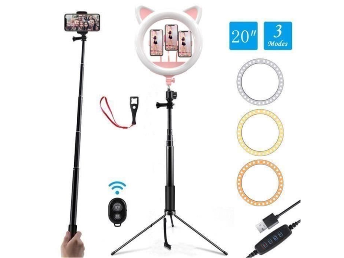 10 Anillo de luz para selfies con soporte ajustable (14,56 a 65) Control remoto Anillo de luz de 120 bombillas para videos de YouTube NO MARCA