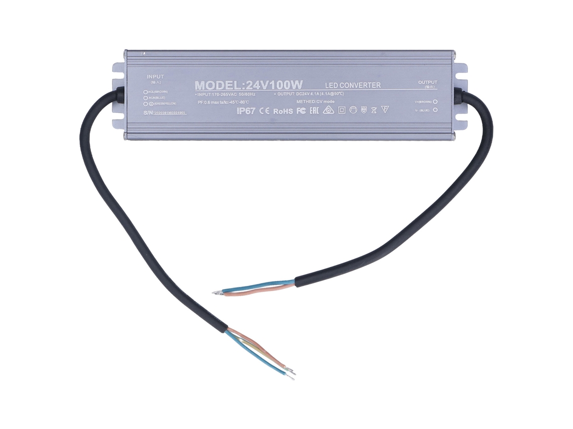 Transformador Controlador Led Impermeable Ip67 24v 4.1a Cobre 100w Ac170-265v