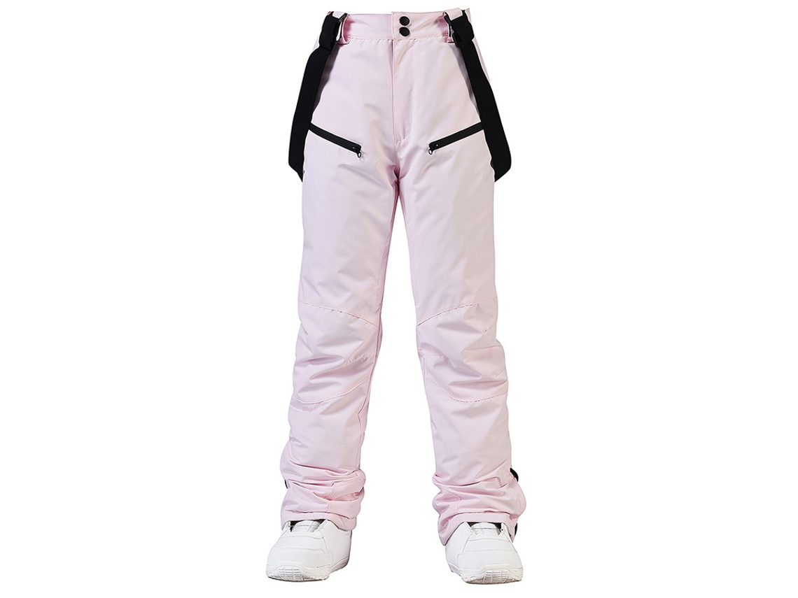 Pantalones de esquí unisex, pantalones de nieve aislantes, resistentes al viento y al agua, correas ajustables y extraíbles, rosa, S