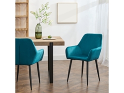Conjunto de 2 cadeiras de jantar Hollola em veludo e aço 86 x 57 x 56 cm - Turquesa [en.casa]