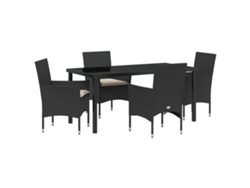 Conjunto de comedor de jardín VidaXL de 5 piezas con cojines en ratán de poliéster negro