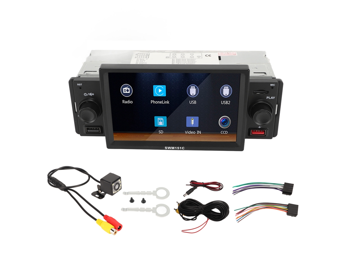 Autorradio De Un Solo Din Con Pantalla De 5 Pulgadas, Cámara De Visión Trasera, Bluetooth 5.1, Mirrorlink Y Reproductor Mp5.