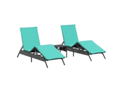 Conjunto de 2 tumbonas de mimbre con mesa, color negro, EXCLUSIVA DE LA CASA