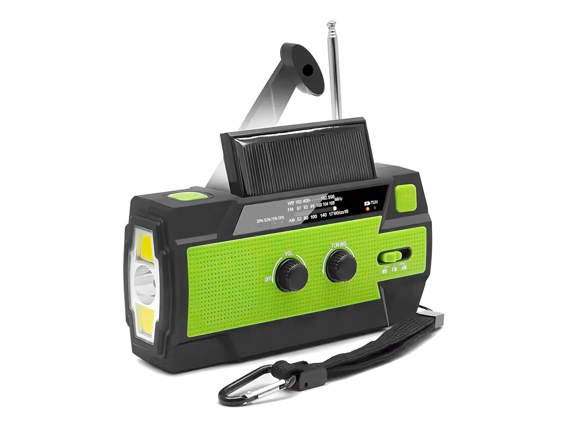 Radio de emergencia portátil multifunción para exteriores con generación de energía solar y manual