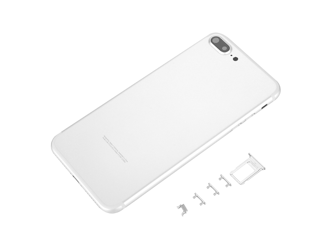 Tapa trasera plateada con marco central para iPhone 7 Plus. Protege el teléfono y asegura la batería. EOOCOO