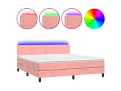 Maison Exclusive - Cama Box Spring Colchón Y Led Terciopelo Rosa 180x200 Cm
