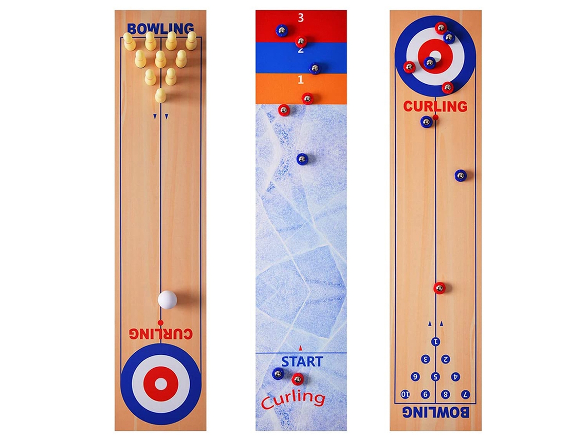 Jogo de mesa 3 em 1 Danu2026: curling, bowling e shuffleboard, para casa, presente