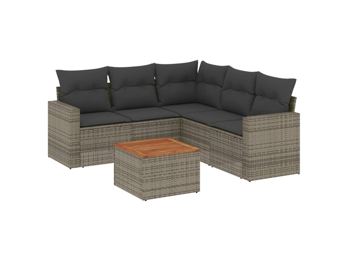 Conjunto 6 de muebles de jardín VIDAXL y cojines ratán sintético gris