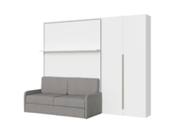 Cama Doble Abatible Vertical Versia Sofà 160 Con Sofá, Estante Y Armario Derecho 2 Puertas Blanco