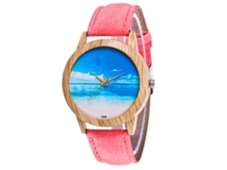 Reloj De Pulsera Unisex De Cuarzo Con Correa Vaquera, Estampado Playero, Rosa, Zhoulianfa