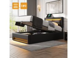 Cama Negra De 90x200 Con Iluminación Led, Usb, Carga Inalámbrica Y Diseño Moderno.