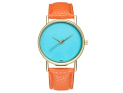 Reloj De Pulsera Unisex De Piel Sintética Con Movimiento De Cuarzo Y Esfera Redonda Naranja.