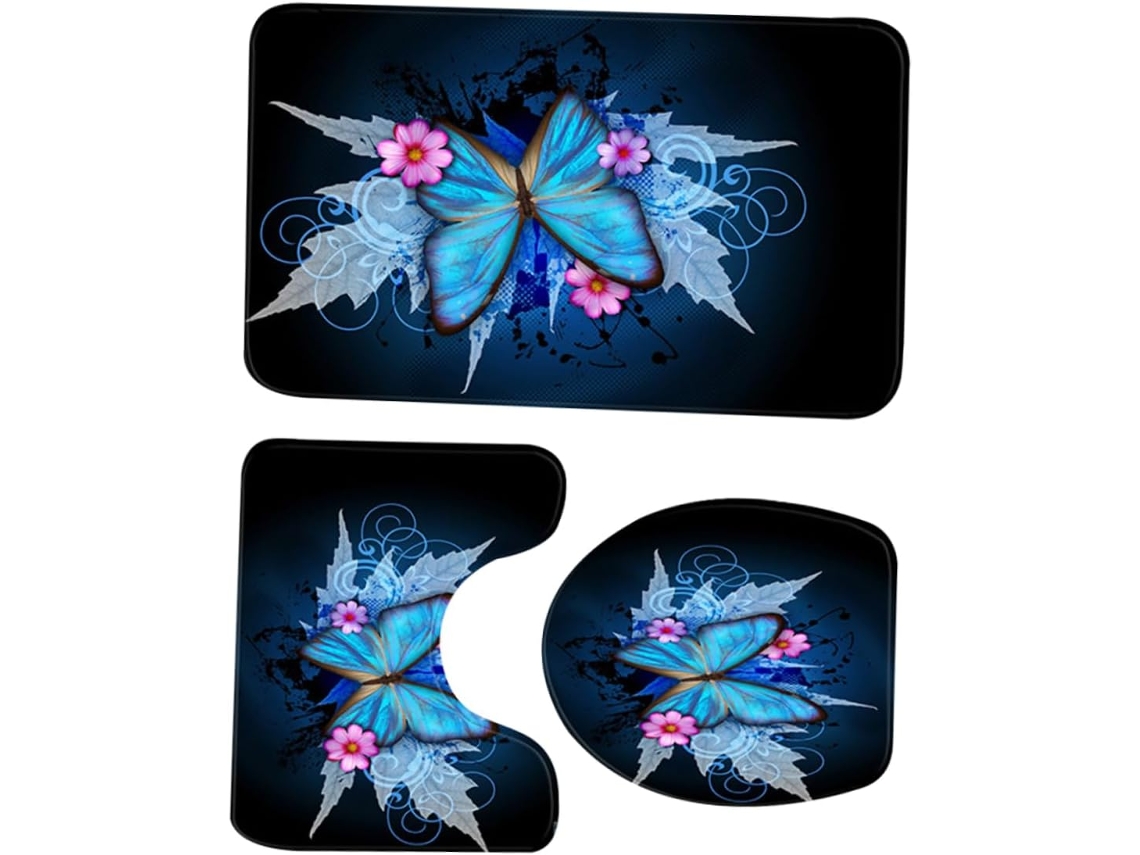 Juego de 3 alfombrillas de baño modernas con estampados, juego de alfombrillas de inodoro sin borde para Slowmoose