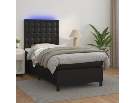MAISON EXCLUSIVE Cama con somier y colchón LED 90 x 190 cm, piel sintética negra