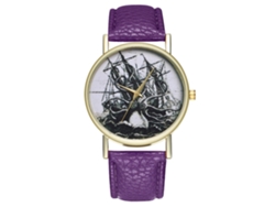 Reloj Analógico De Cuarzo Para Mujer, Estilo Retro, Correa De Poliuretano, Esfera Redonda Morada.