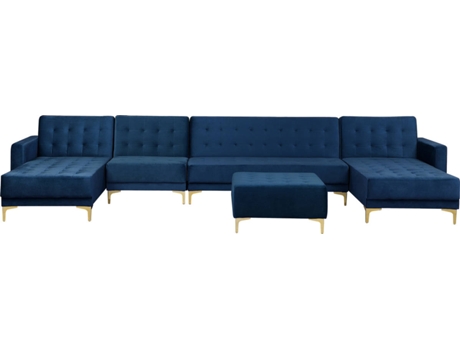 Sofá Cama con Reposapiés Aberdeen (Azul - Terciopelo -168x428x83 cm)