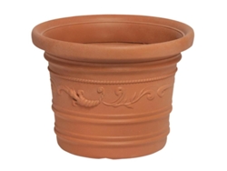Saturnia macetero resina redondo, color terracota, resistente, ideal exterior, 45 cm diametro.