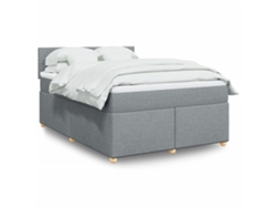 Cama Box Spring Con Colchón Tela Gris Claro 140x200 Cm