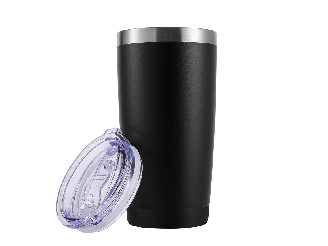 Taza de 590 ml (20 oz), vaso de acero inoxidable con aislamiento al vacío para bebidas frías y calientes con tapa Neveance (paquete de 2, negro)