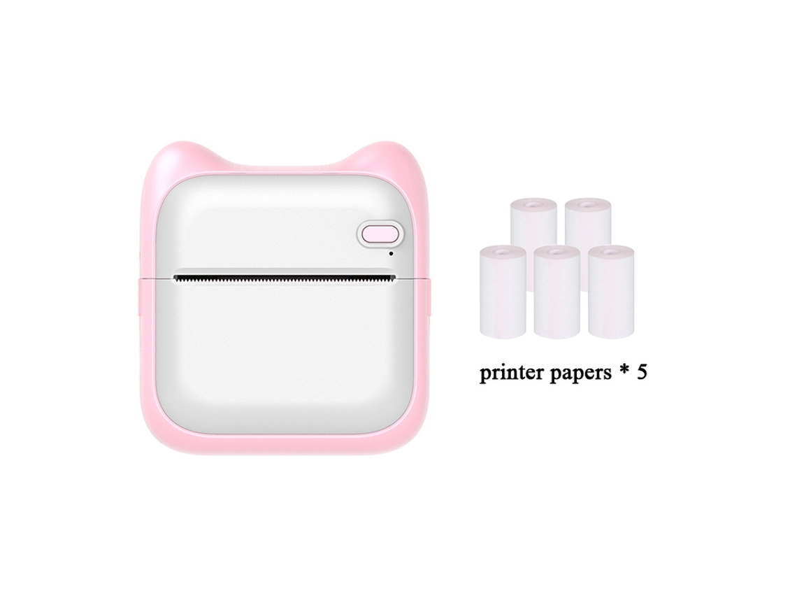 Impresora Térmica Bluetooth Rosa (5 Rollos De Papel De Impresión) SIURN