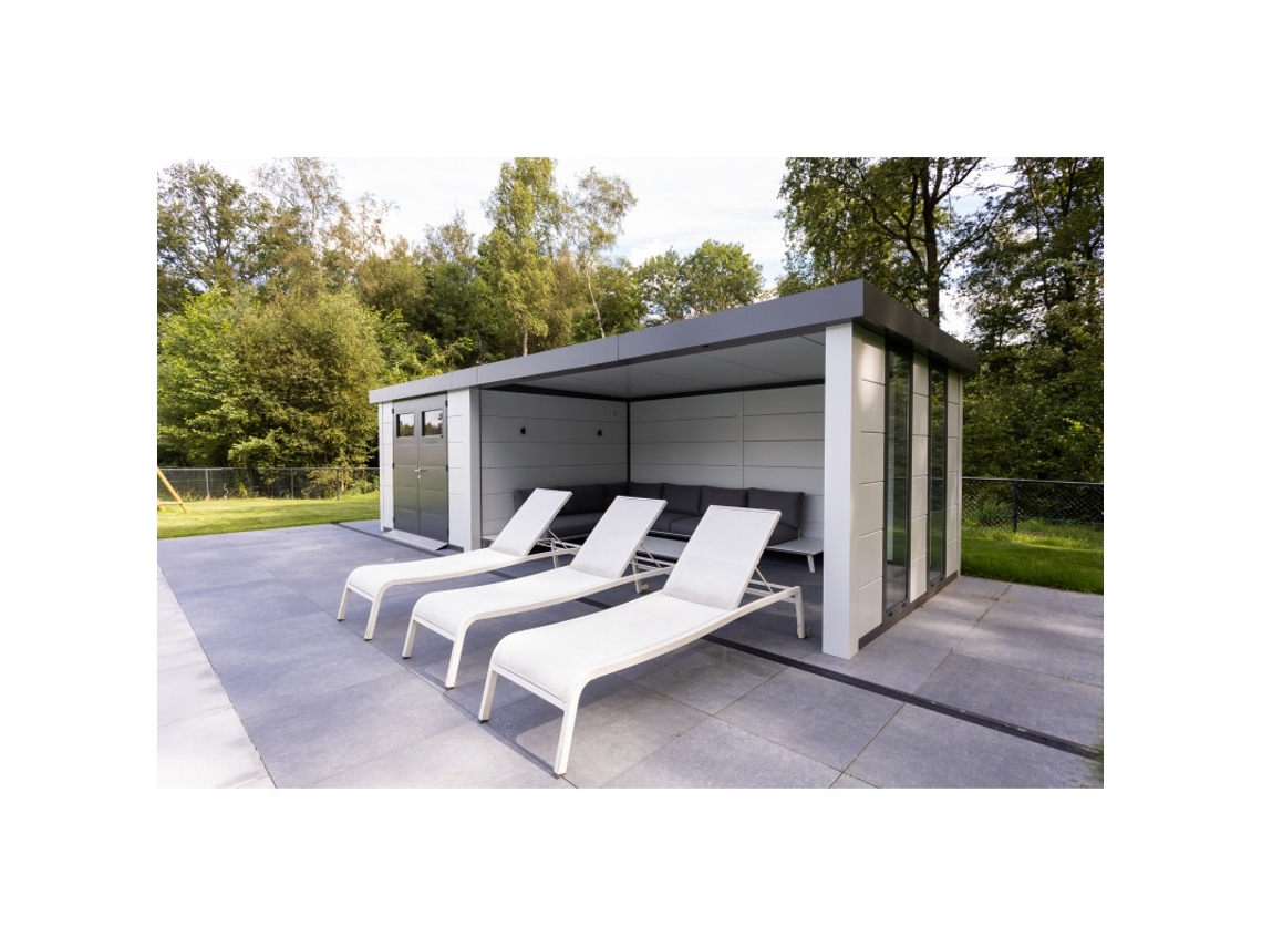 Caseta de Jardin metálica NH9 con Apoyo XL e Ventanas a la derecha | Blanco / Blanco | (328 x 298) + (464 x 298) - NOVO HABITAT