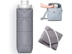 Botella plegable Rebe-Bottle de silicona a prueba de fugas, libre de BPA, 600 ml, color gris, ideal para deportes, camping y viajes.