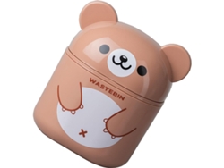 Papelera Kawaii de plástico PP marrón con tapa abatible para oficina y dormitorio.