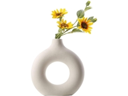 Jarrón de cerámica grande con forma de donut para hierbas pampas, decoración del hogar estilo boho, estética sala comedor