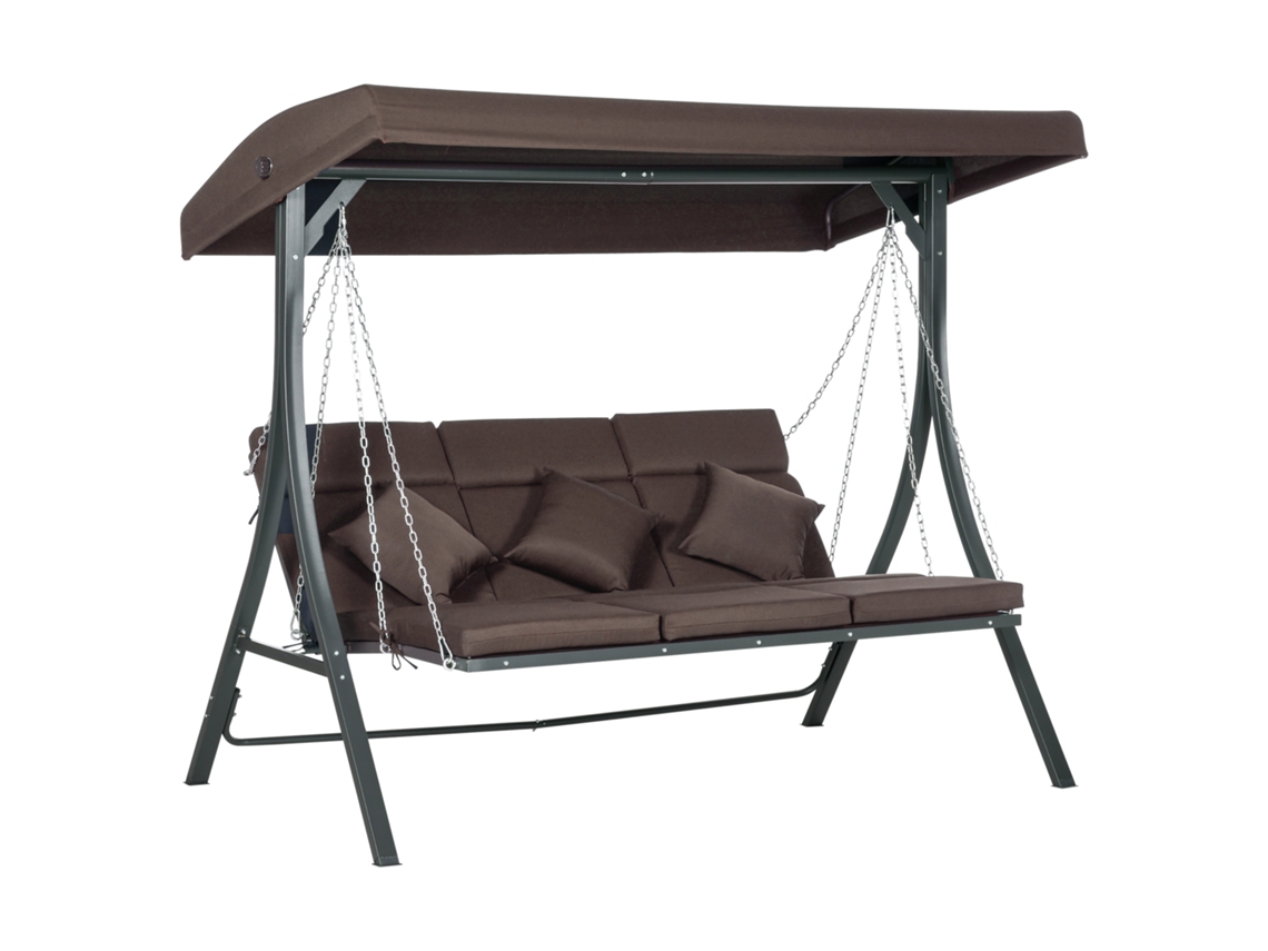 Columpio Estilo Hollywood, 3 Plazas, Funda De Cojín, 270 Kg, Marrón.