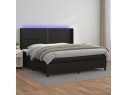 Cama Box Spring Colchón Y Led Cuero Sintético Negro 200x200 Cm