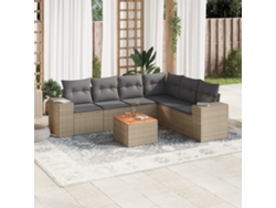 Conjunto de sofá de jardín de 7 piezas con cojines, mimbre sintético beige, Dkd Home Decor