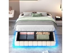 Cama tapizada de 160 x 200 cm, estructura flotante hidráulica, sin cabecero, color beige