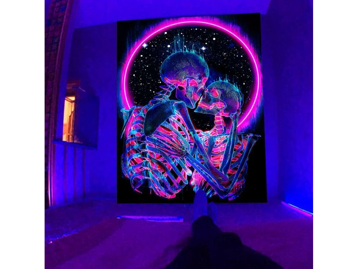 Tapiz Calavera, Tapiz De Amantes Besándose, Reactiva La Luz Uv, Psicodélico Neón, Brilla En La Oscuridad
