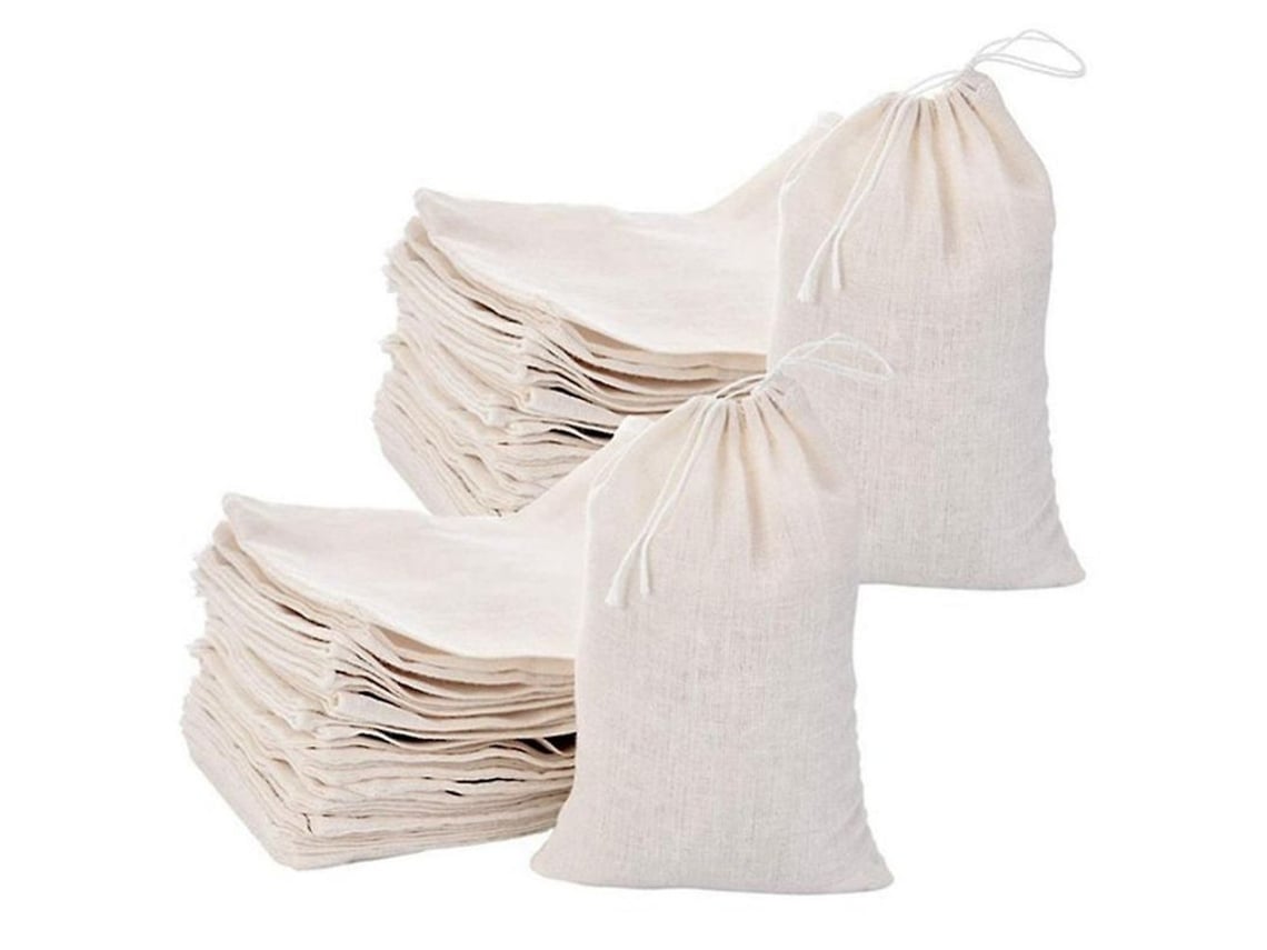 Bolsas de muselina de algodón Rebe-50 con cordón para té, joyas, regalos de boda, utensilios de cocina y manualidades, color blanco.