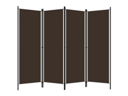 Separador de ambientes con 4 paneles, 200x180 cm, marrón.