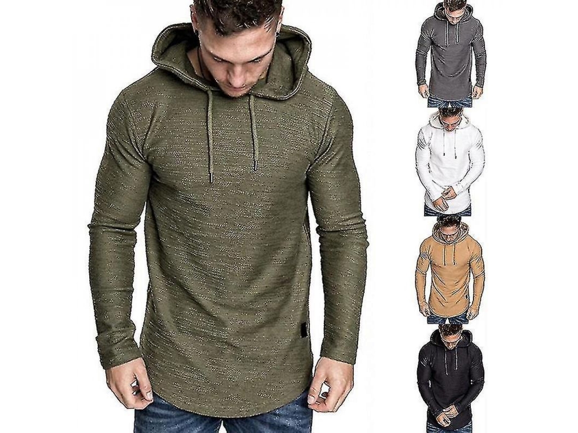 2026-camiseta Manga Larga Con Capucha Para Hombre, Color Sólido, Casual Y Deportiva Verano 2022 Njv Xxl Negro