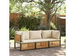 Conjunto de sofá de jardín de 3 piezas con cojines de madera maciza de acacia, Dkd Home Decor