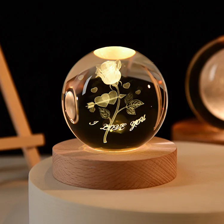 (rosa 60 Mm) Bola De Cristal 3d De 60 Mm, Adorno De Vidrio Grabado Con Láser, Objeto De Colección.